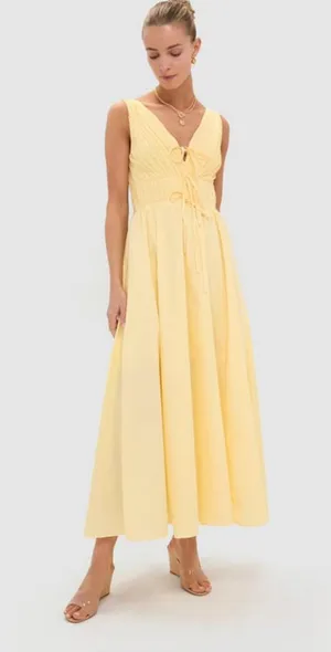 Tuckernuck Moon River Light Yellow V-Neck Maxi Dress Size M cottagecore spring thumbnail 1