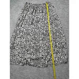 Tahari Womens Black Cream Abstract‎ Floral Elastic Waist Midi A-Line Skirt Large thumbnail 6