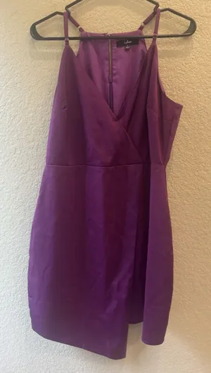 Lulus‎ What a Stunner Purple Satin Asymmetrical Mini Dress Large thumbnail 1