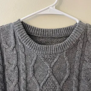 Gray cable sweater comfortable warm casual women’s winter fall too long‎ sleeves thumbnail 3