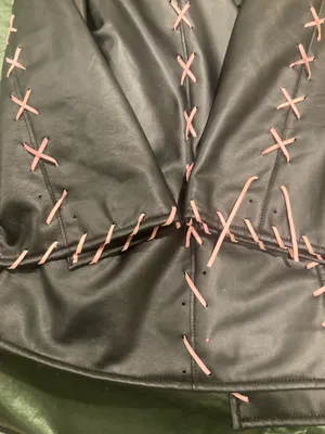 Delias by Dolls Kill Gothic Midnight In Paris Vegan Leather Coat with Pink Stitches thumbnail 2