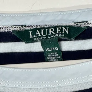 Lauren Ralph‎ Lauren Womens XL Navy Blue White Striped Boat Neck Zipper Top thumbnail 3