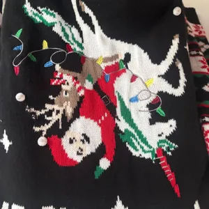 No Boundaries Black Santa Riding Unicorn Ugly Christmas Sweater Pom Poms Medium thumbnail 5