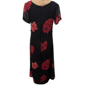 Lola P. Vintage 90s Midi Dress Black Red Floral Print Romantic Grunge‎ Size 10 thumbnail 6