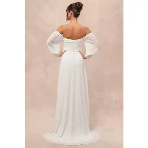 NWT Lulus Adorna White Off-the-Shoulder Maxi Dress Bridal Bride Wedding Size M thumbnail 3