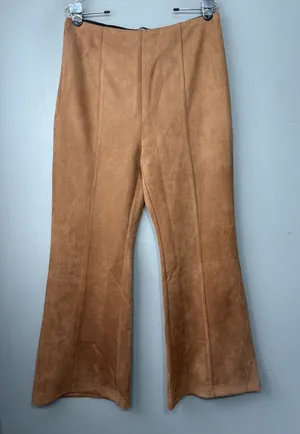 Allegra K Faux Suede Pants Size Large Brown Flare Leg Festival Hippie Boho thumbnail 1