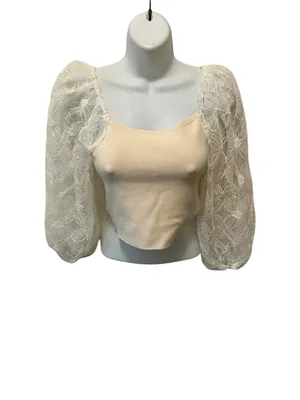 Cloud Ten Lace Puff Sleeve Cropped Sweater Sz L Whimsigoth Witchy Romantic NEW thumbnail 2