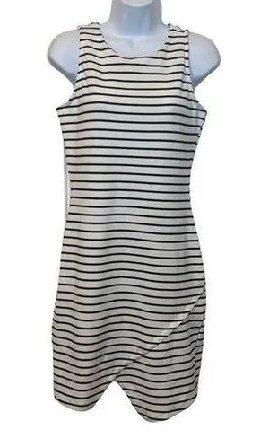 Iris GUC Black White Stripe Bodycon Asymmetric Sleeveless Dress Sz XL thumbnail 1