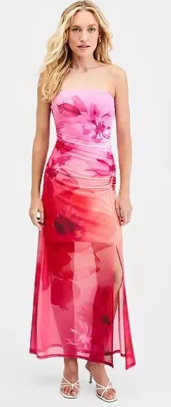092- Bar III Floral-Print Mesh Strapless Midi Dress Size Large thumbnail 1