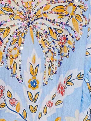 POL Wide-Leg Floral Print Pants in Light Blue & Mustard Lg thumbnail 2