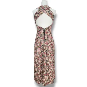 Vintage 90s All That Jazz Rose Floral Open Cross Back Maxi Dress Dark Romantic thumbnail 5