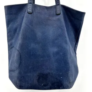 Baggu Tote Milled Leather Nubuck Bag Handbag Natural Interior Pocket Navy Blue thumbnail 4