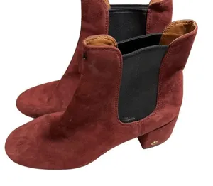 Coach Chelsea Boots Burgundy 7 Women Suede Block Heel Ankle Goring G2765 thumbnail 1