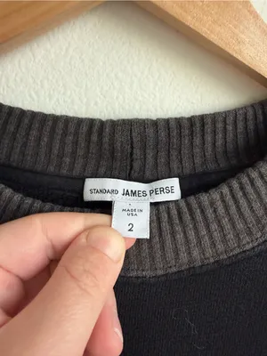 James Perse Cropped Contrast Rib Crewneck Sweatshirt Black Grey Medium thumbnail 3