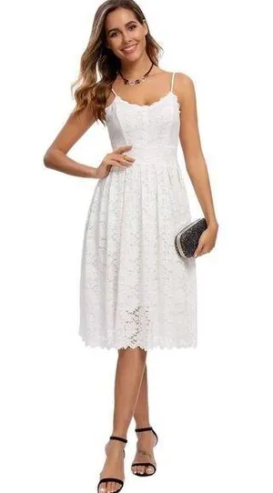 NEW White Lace Dress Cocktail Formal Wedding Graduation M thumbnail 1