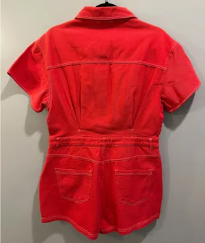 Peach Love Button-Down Red Denim Romper thumbnail 3