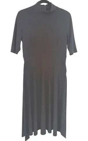 Lauren Ralph Lauren Black Mock Neck Belted Classic Fit &‎ Flare Midi Dress Sz 10 thumbnail 1