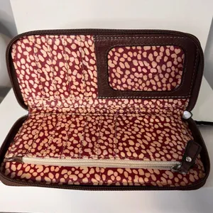 VTG Fossil Key-Per Floral Wallet Brown Leather Zip Around Clutch Organizer Purse thumbnail 3