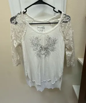 We The Free Free People Lace Ram Graphic High Low Tunic Top thumbnail 1