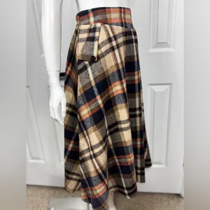Unbranded Wool Blend Plaid A-Line Midi Skirt with Side Pockets Size Large K-41 thumbnail 6