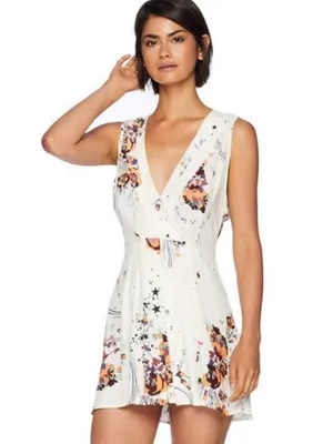 Free People Back To The Basics Floral Tunic Blouse Mini Dress Ivory Size‎ Small thumbnail 3