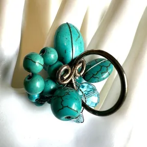 Howlite and Crystal cluster ring Blue thumbnail 7