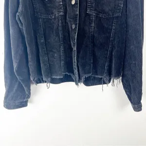 POL Black 100% Cotton Chest Pockets Frayed Hem Corduroy Trucker Jacket Small thumbnail 8