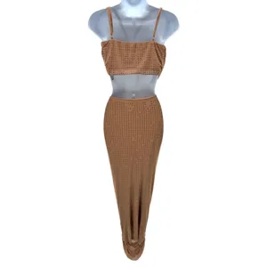 Amable by Mable Tan Rhinestone Mesh Two Piece Skirt‎ Set Party Cocktail thumbnail 7
