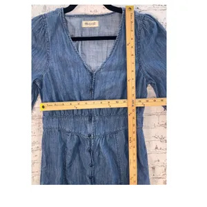 Madewell Denim Button Front Midi Dress Blue V-Neck Puff Sleeve Size 0 G7873 thumbnail 5