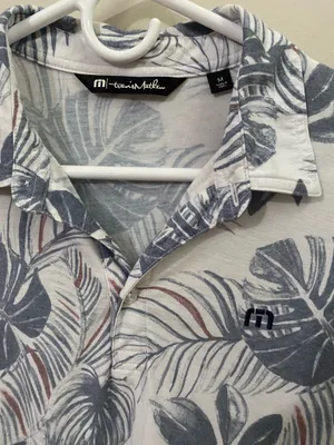 TravisMathew White Polo with Blue Tropical Leaf Print thumbnail 3