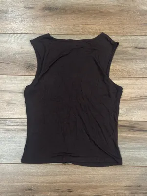 MOSSIMO Vintage 2000s Y2k Brown Lace Trim Embroidered Tank Top | Size Medium thumbnail 4