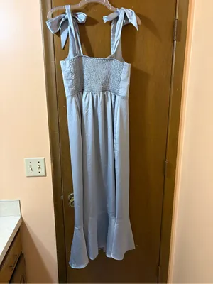 Show Me Your Mumu Claire Midi Dress in Steel Blue Luxe Satin thumbnail 5