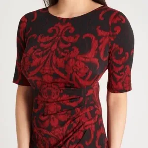 Connected Apparel Women's Elbow Sleeve Printed Sheath Dress Size 4 Petite NWOT thumbnail 3