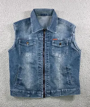 Vintage Denim‎ Vest Women L Blue Full Zip Collared Retro Grunge Western Hippie thumbnail 1