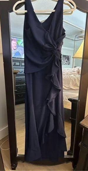 NEW Blue Evening Gown Formal Elegant V Neck Split Wrap S thumbnail 1