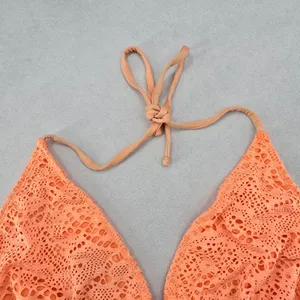 Orange‎ Lace Crochet Eyelet Tie Sports Bra Bikini Bralette Swim Top S Small thumbnail 3