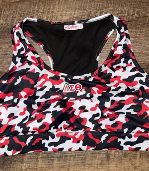 Delta Sigma Theta Red/Black/White Camo Sports Bra Women’s Size Large thumbnail 1