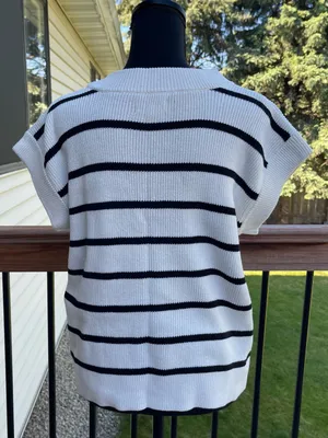 Evereve V-Neck Sleeveless Striped Sweater Sz Medium Casual Pullover Summer thumbnail 4