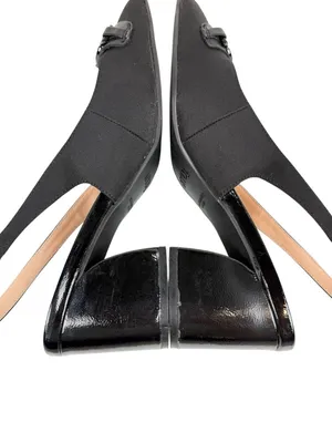 NYDJ Sanya Slingback Point‎ Toe Heels Blacklast Denim Black Buckle Size 9 thumbnail 9