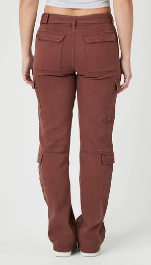 Belted Denim Cargo Jeans Brown thumbnail 2