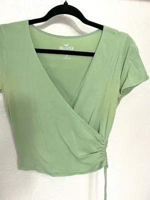 Hollister Sage Green Faux-Wrap Short Sleeve Crop Top thumbnail 1