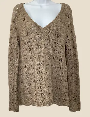 American Eagle Tan Sweater Large Wool Blend Open Knit Autumn Fall Earthy Neutral thumbnail 1