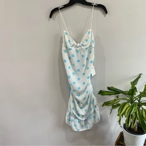 For Love‎ & Lemons Polka Dot Ruched Mini Dress Mesh Back Bodycon Size M thumbnail 3