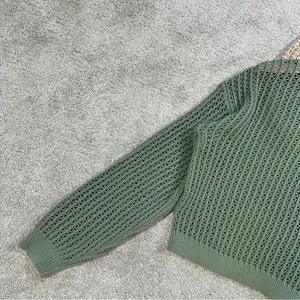 Old Navy Women’s Long-Sleeve Cropped Crochet Sweater Rib Knit Weeping Willow M thumbnail 7