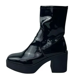 Aldo Upstep Black Patent Leather Almond Toe Block Heel Platform Ankle Boots 10 thumbnail 1