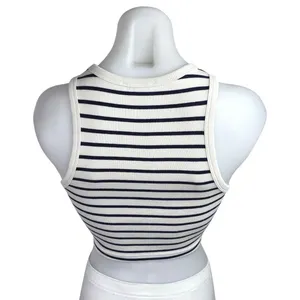 Zara White Black Striped Ribbed Knit Sleeveless High Neck Tank Crop Top Size S thumbnail 2