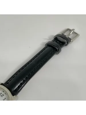 FMD women’s watch silver tone quartz analog 25mm black leather band running thumbnail 3