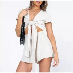 Princess Polly Ragnar Beige Linen Blend Tie Front Romper Size 4 thumbnail 7