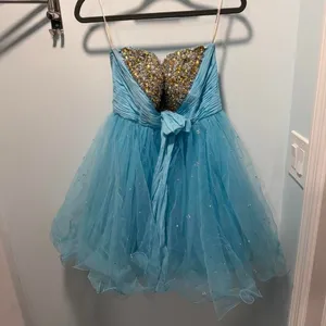 Sherri Hill Strapless Tulle Prom‎ Dress Light Blue 6 Sequin Sweetheart Formal thumbnail 5