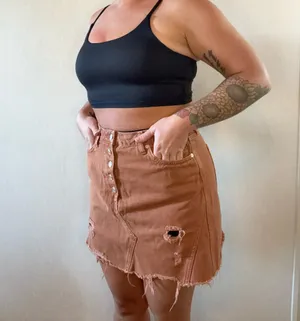 Free People We The Free Brown Distressed Denim Mini Skirt Button Front 31 thumbnail 2